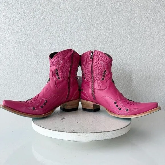 Lane COSSETTE Womens Cowboy Booties 8.5 Western Cowgirl Pink Leather Short Boots