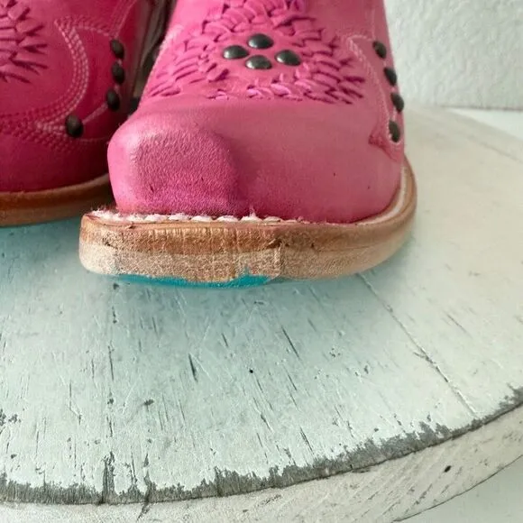 Lane COSSETTE Womens Cowboy Booties 8.5 Western Cowgirl Pink Leather Short Boots