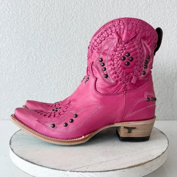 Lane COSSETTE Womens Cowboy Booties 8.5 Western Cowgirl Pink Leather Short Boots