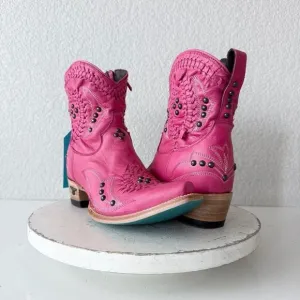 Lane COSSETTE Womens Cowboy Booties 8.5 Western Cowgirl Pink Leather Short Boots