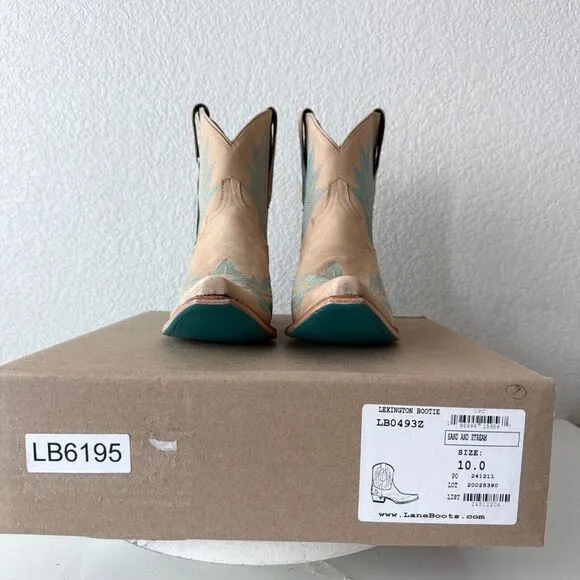 Lane LEXINGTON Womens Cowboy Bootie Sz 10 Sand and Stream Western Cowgirl Boots
