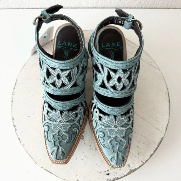 Lane Robin Mule Blue Cowboy Boots Womens 5 Cowgirl Western Leather Short Ankle