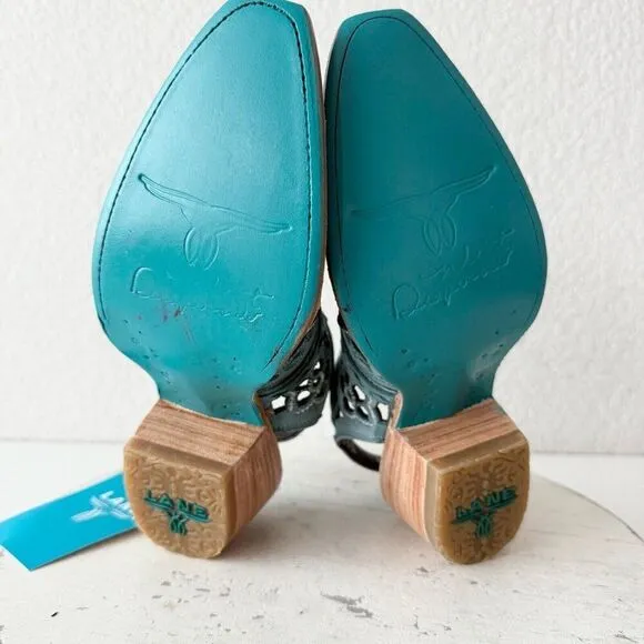 Lane Robin Mule Blue Cowboy Boots Womens 5 Cowgirl Western Leather Short Ankle