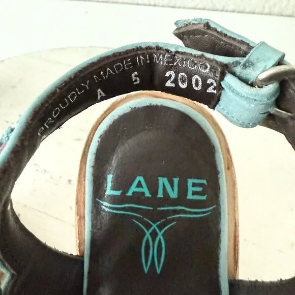 Lane Robin Mule Blue Cowboy Boots Womens 5 Cowgirl Western Leather Short Ankle