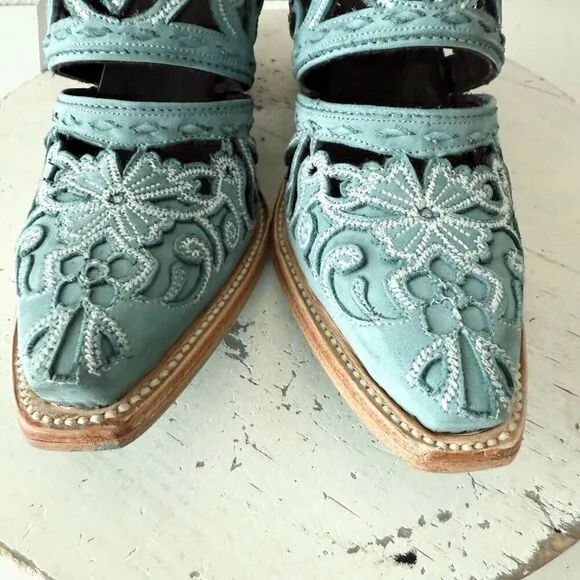 Lane Robin Mule Blue Cowboy Boots Womens 5 Cowgirl Western Leather Short Ankle
