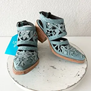 Lane Robin Mule Blue Cowboy Boots Womens 5 Cowgirl Western Leather Short Ankle