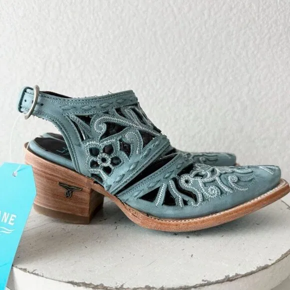 Lane Robin Mule Blue Cowboy Boots Womens 5 Cowgirl Western Leather Short Ankle
