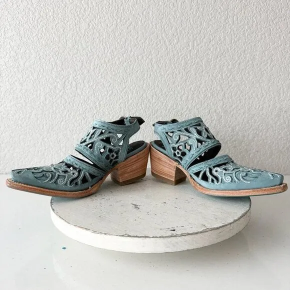 Lane Robin Mule Blue Cowboy Boots Womens 5 Cowgirl Western Leather Short Ankle