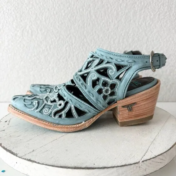 Lane Robin Mule Blue Cowboy Boots Womens 5 Cowgirl Western Leather Short Ankle