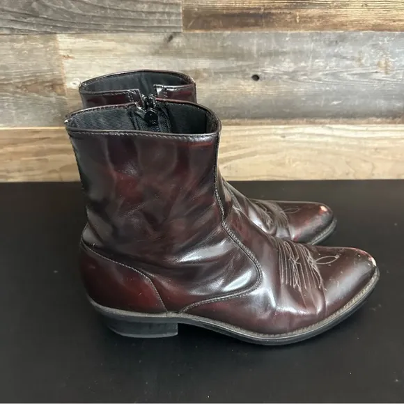 Laredo Long Haul Leather Black Cherry Zip Short Western Boot 62008 Men Sz 9.5 EW