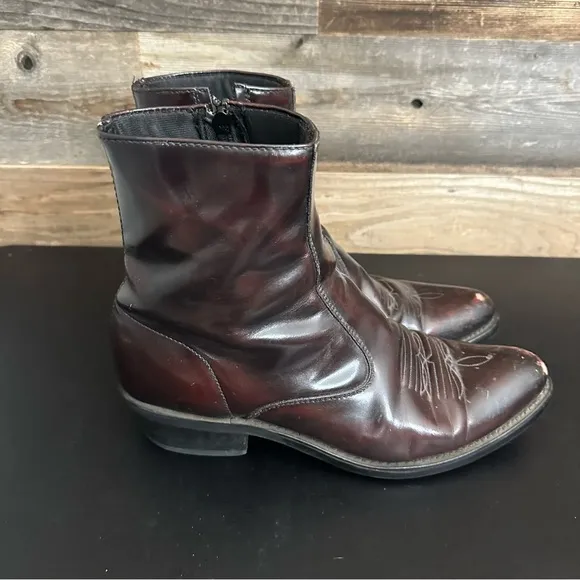 Laredo Long Haul Leather Black Cherry Zip Short Western Boot 62008 Men Sz 9.5 EW