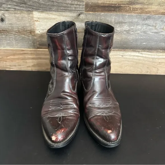 Laredo Long Haul Leather Black Cherry Zip Short Western Boot 62008 Men Sz 9.5 EW