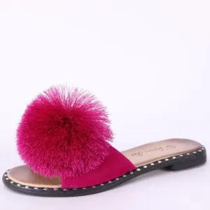 Last Pair 11! Fuchsia Pom Stud Slide-In Mule Sandal
