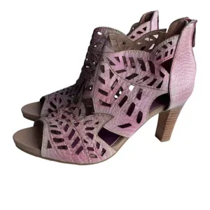 Laura Vita Pink Leather Cutout Heeled Sandals Back Zipper Wooden Heel Size 40 EU