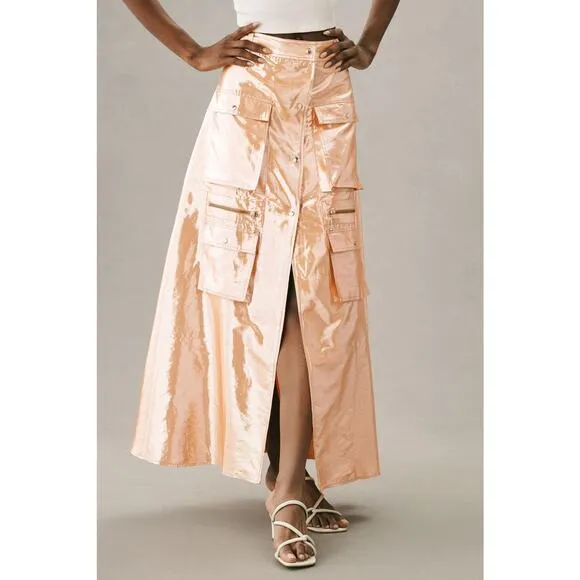 Let Me Be Metallic Cargo Maxi Skirt - New Small