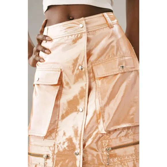 Let Me Be Metallic Cargo Maxi Skirt - New Small