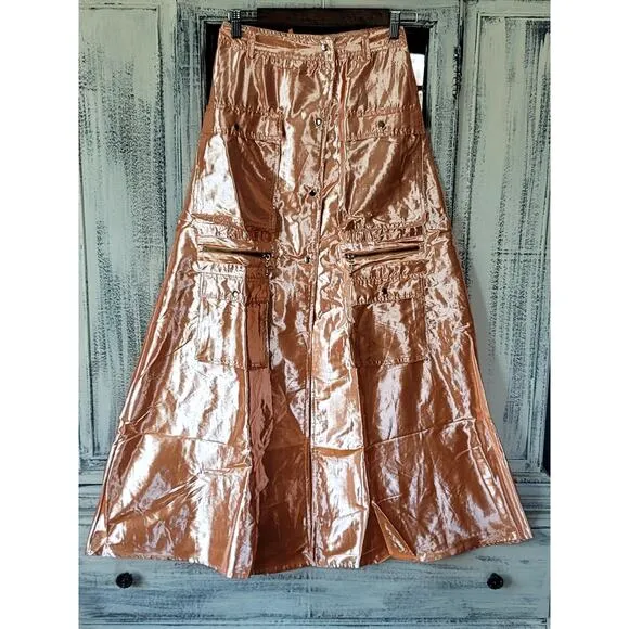 Let Me Be Metallic Cargo Maxi Skirt - New Small