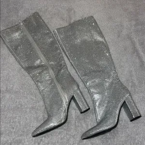 Like New Silver Rhinestone Boots with Pointed Toe