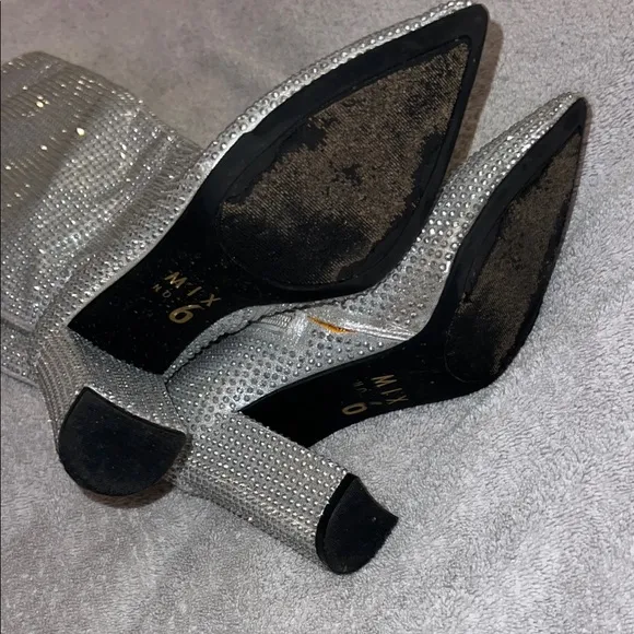 Like New Silver Rhinestone Boots with Pointed Toe