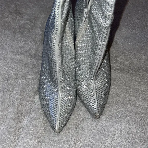 Like New Silver Rhinestone Boots with Pointed Toe