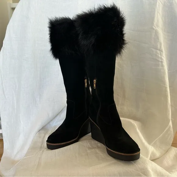 Like New UGG Valberg Fur Platform Wedge Tall Boots, size 9