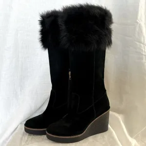 Like New UGG Valberg Fur Platform Wedge Tall Boots, size 9