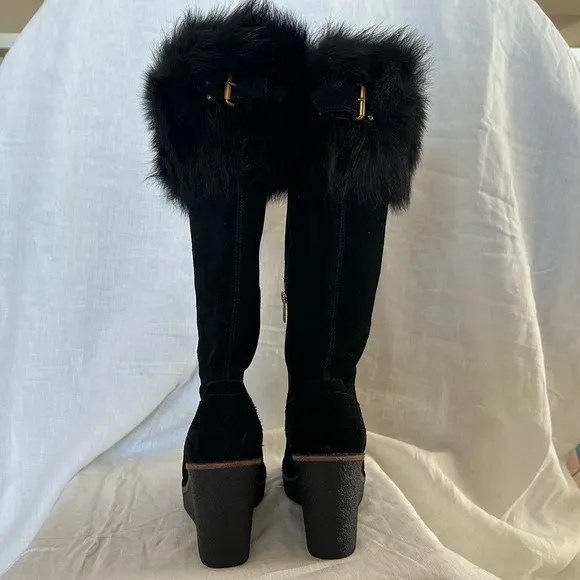 Like New UGG Valberg Fur Platform Wedge Tall Boots, size 9