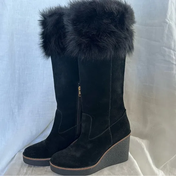 Like New UGG Valberg Fur Platform Wedge Tall Boots, size 9