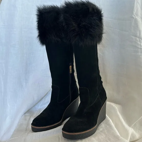 Like New UGG Valberg Fur Platform Wedge Tall Boots, size 9
