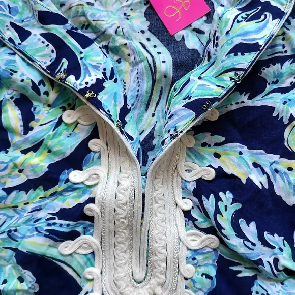 Lilly Pulitzer Madia Tunic Dress High Tide Navy  Scuba Doo White Green  Blue S