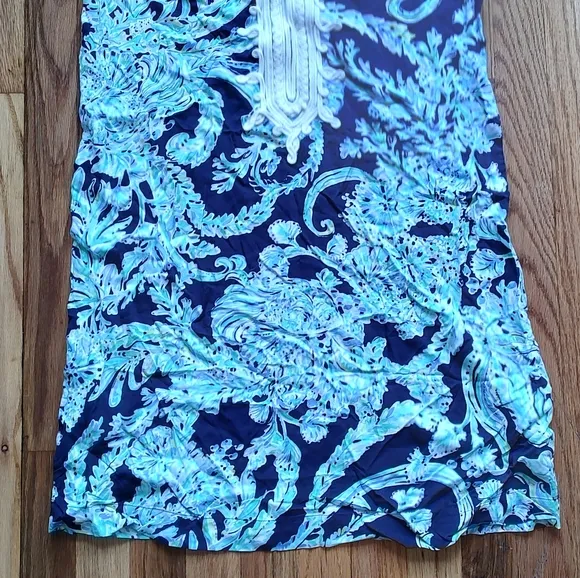 Lilly Pulitzer Madia Tunic Dress High Tide Navy  Scuba Doo White Green  Blue S