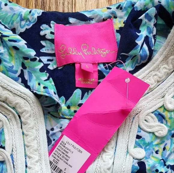 Lilly Pulitzer Madia Tunic Dress High Tide Navy  Scuba Doo White Green  Blue S