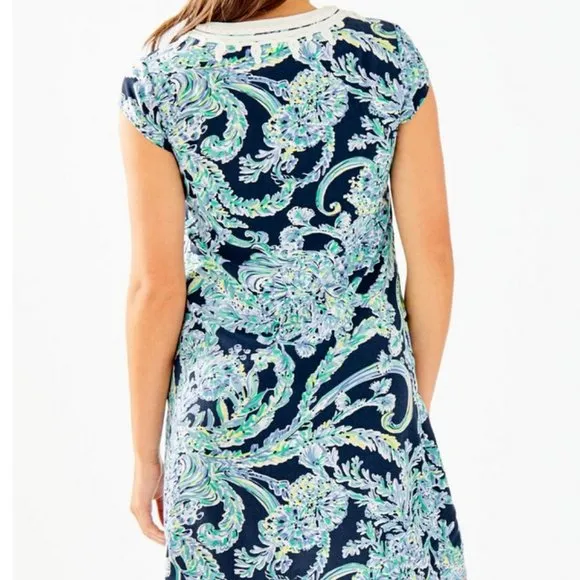 Lilly Pulitzer Madia Tunic Dress High Tide Navy  Scuba Doo White Green  Blue S