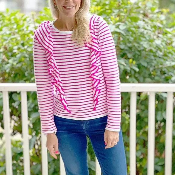 Lilly Pulitzer NWT Ruth Sweater Beach Stripe Pink Tango Size M,L