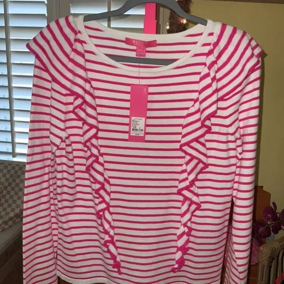 Lilly Pulitzer NWT Ruth Sweater Beach Stripe Pink Tango Size M,L