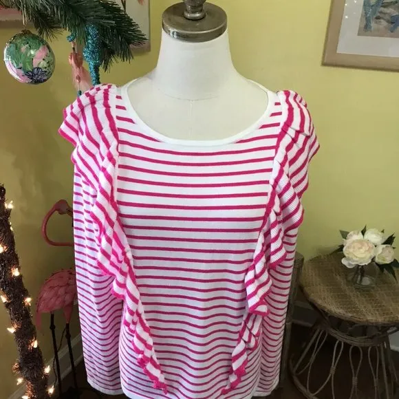 Lilly Pulitzer NWT Ruth Sweater Beach Stripe Pink Tango Size M,L