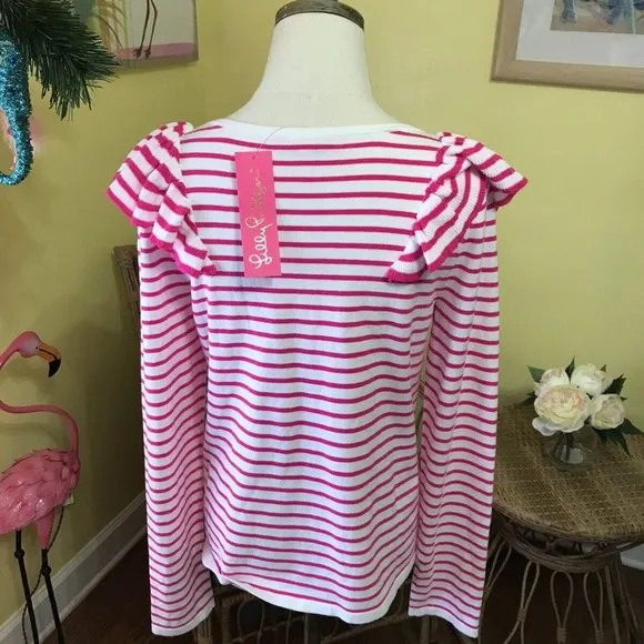 Lilly Pulitzer NWT Ruth Sweater Beach Stripe Pink Tango Size M,L