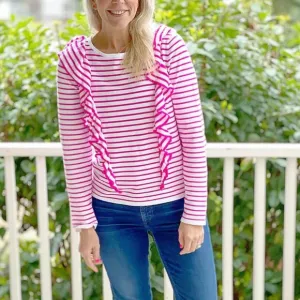 Lilly Pulitzer NWT Ruth Sweater Beach Stripe Pink Tango Size M,L