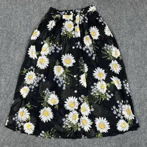 Liz Sport Ditsy Floral Maxi Skirt Size 10 Black Cottagecore Boho