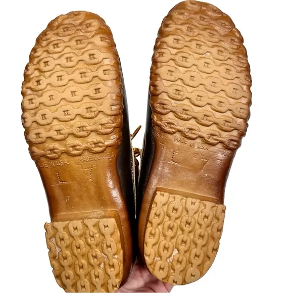 LL Bean Women’s Vintage Bean Boots Maine Hunting Shoes SZ 7 Brown Tan Shearling