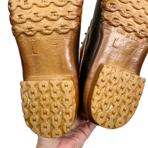 LL Bean Women’s Vintage Bean Boots Maine Hunting Shoes SZ 7 Brown Tan Shearling