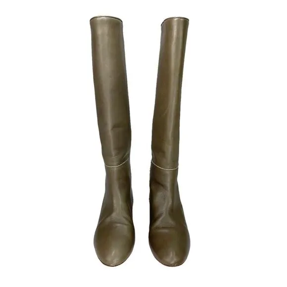 Loeffler Randall Matilde Taupe Leather Tall Wedge Boots 6.5