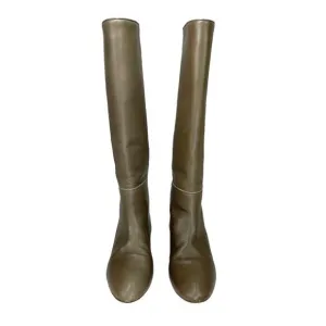 Loeffler Randall Matilde Taupe Leather Tall Wedge Boots 6.5
