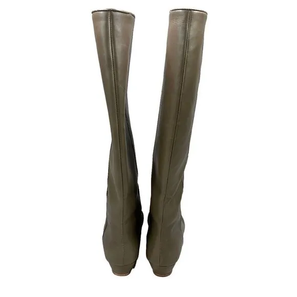 Loeffler Randall Matilde Taupe Leather Tall Wedge Boots 6.5