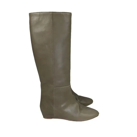 Loeffler Randall Matilde Taupe Leather Tall Wedge Boots 6.5