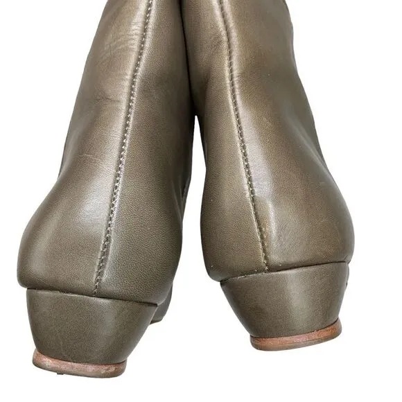 Loeffler Randall Matilde Taupe Leather Tall Wedge Boots 6.5