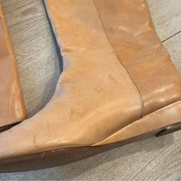 Loeffler Randall Women’s Matilde Tan Wedge Tall Leather Boots Size 6.5