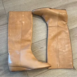 Loeffler Randall Women’s Matilde Tan Wedge Tall Leather Boots Size 6.5