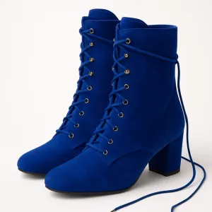 LONGCHAMP Blue Lace-Up Elegant Short Boots Size 36