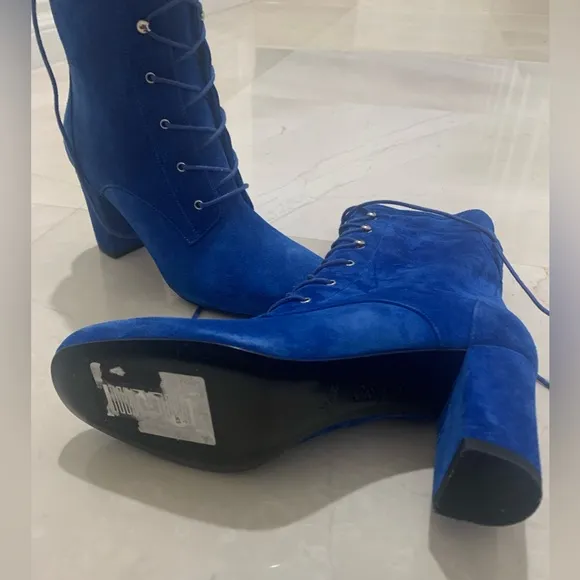 LONGCHAMP Blue Lace-Up Elegant Short Boots Size 36